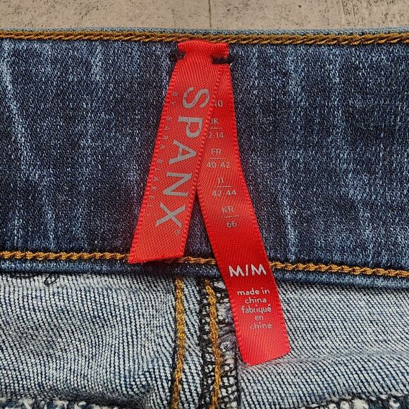 Spanx Distressed Ankle Skinny Jeans Women's M High Rise Stretch‎ Denim Raw Hem - Picture 8 of 12